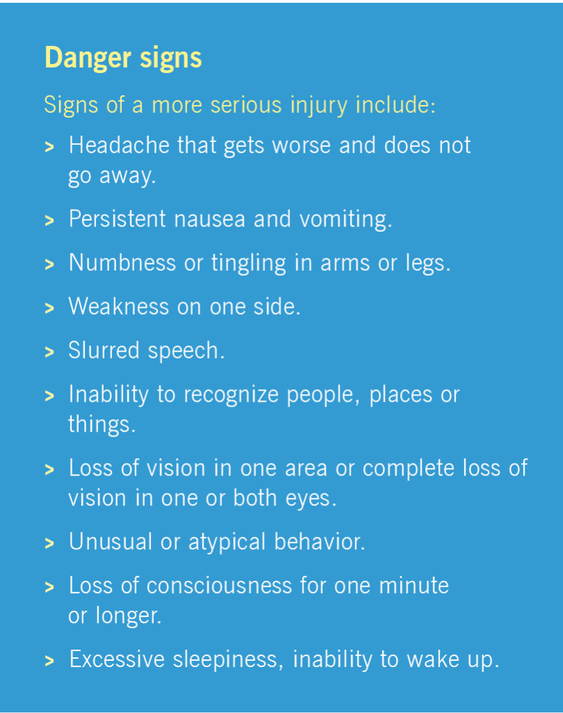 Infografika par smadzeņu satricinājuma bīstamības pazīmēm